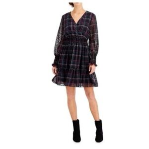 Taylor Plaid Swiss‎ Dot A-Line Dress